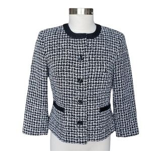 Pendleton Silk Tweed Blazer Leather Trim Size 4